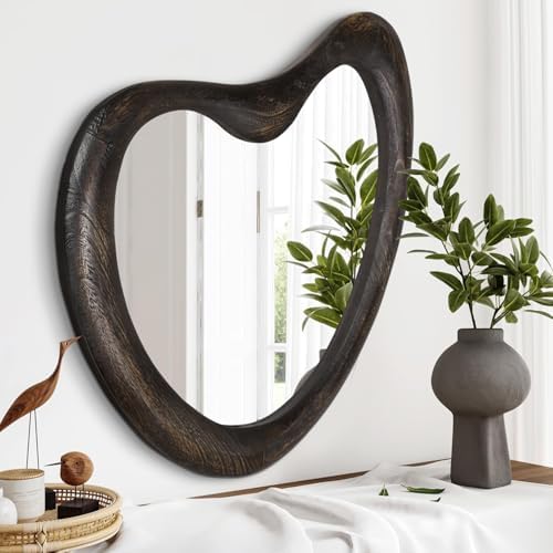 Irregular Wall Mirror with Rustic Black Wood Frame