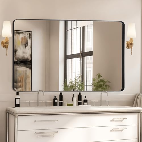 Mirrorons 48x30 Inch Black Matte Wall Mirror