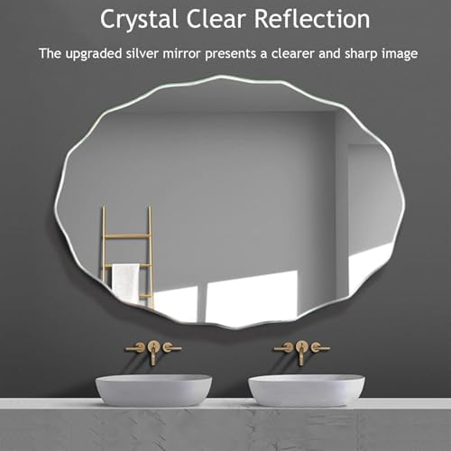 TZUFA Frameless Oval Bathroom Mirror Wavy Beveled 42x53cm