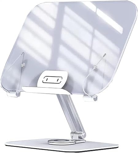 Adjustable Book Stand with 360 Rotating Base and Page Clips - Silver