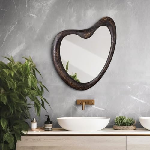 Irregular Wall Mirror with Rustic Black Wood Frame