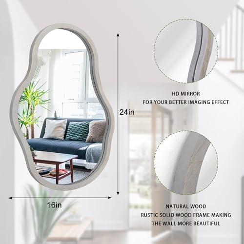 Lzuso Irregular Wavy Wall Mirror with Gray Wooden Frame 1