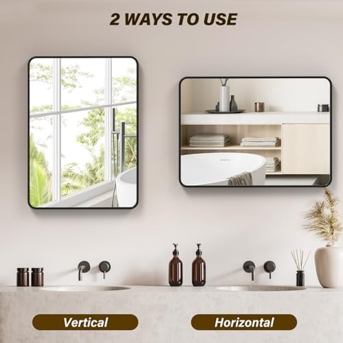 GarveeHome 40x28 Black Metal Frame Bathroom Mirror
