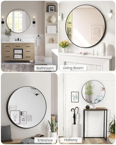 IDEALHOUSE 24 Inch Black Round Mirror