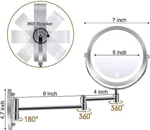 Bleslin Wall Mounted Makeup Mirror with 360 Rotation and 10X Magnification
