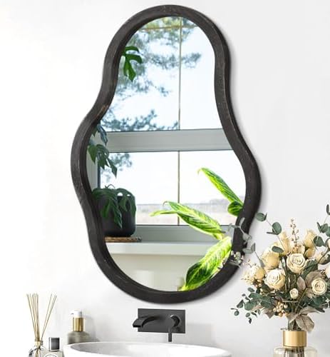 Lzuso Irregular Wooden Framed Wavy Mirror 24x16
