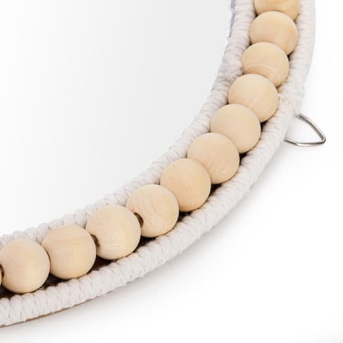 Boho 12 Inch Round Wooden Bead Hanging Mirror