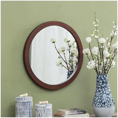 NOIRDA 30cm Round Wall Mirror with Solid Wood Frame