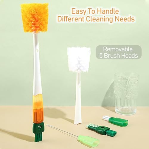 Asennine 5-in-1 Water Bottle Brush Cleaner Set - 2 Sets Orange