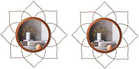 Uniquewise Pack of 2 Flower Shape Rose Gold Mirror