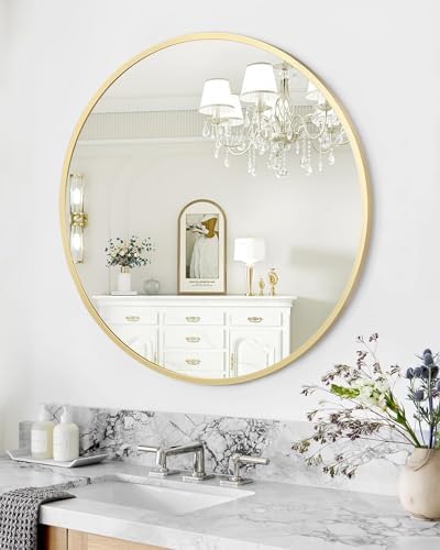 GAOMON 18 Inch Gold Round Mirror with Metal Frame