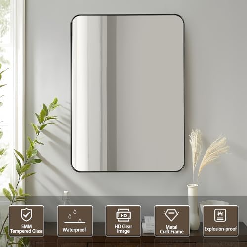 Brushed Matte Black 40x30 Inch Bathroom Mirror 1