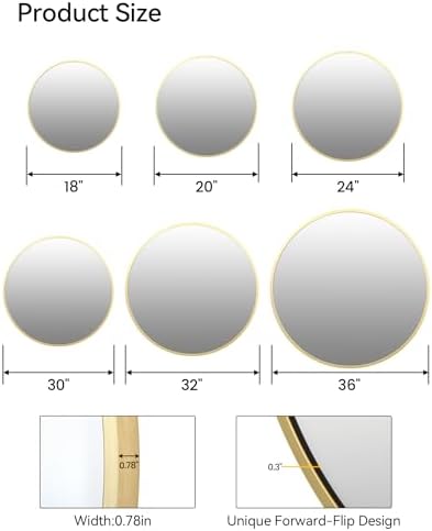 GarveeHome 24-inch Round Mirror with HD Matte Black Metal Frame