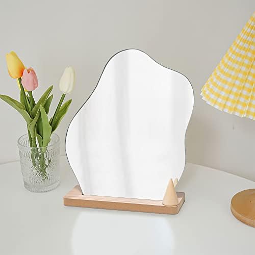 Natsukage Brown Glass Makeup Mirror with Stand and Ring Holder