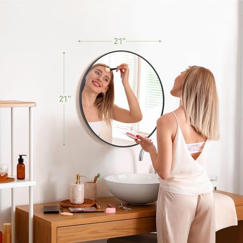 Zibbizo 20-Inch Round Black Wall Mirror for Bathroom Vanity