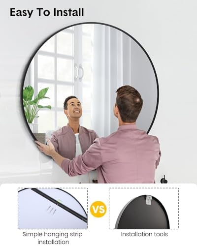 IDEALHOUSE 24 Inch Black Round Mirror