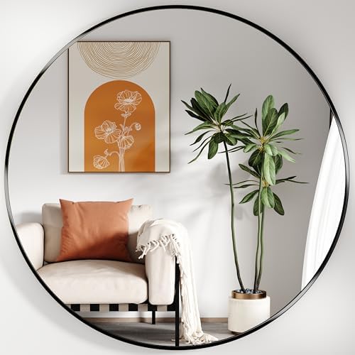 20 Round Bathroom Mirror with Black Metal Frame