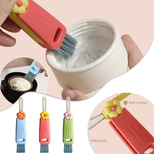 3PCS 3 in 1 Cup Lid Cleaning Brush Set Pink 1