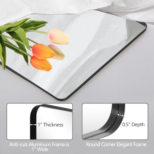 Mirrorons 48x30 Inch Black Matte Wall Mirror