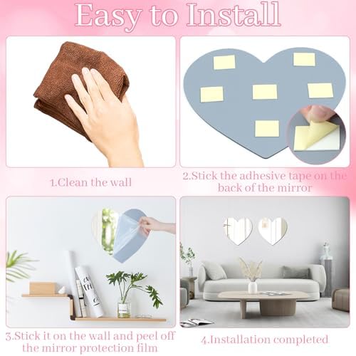 DARENYI Heart Shaped Wall Mirror Tile 12x116inches