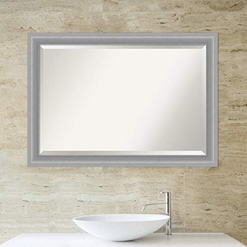Amanti Art Silver Bathroom Mirror 29x41 Beveled Frame