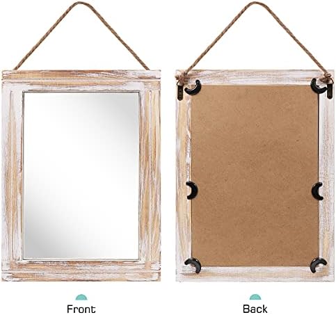 Rustic Small Wall Mirror with Whitewashed Wood Frame