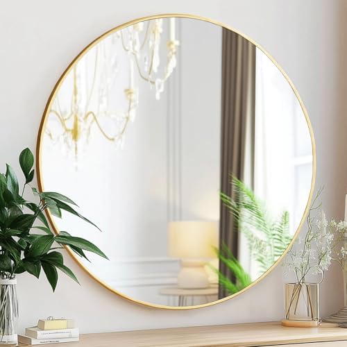 Sunniry 18 Inch Gold Round Mirror for Wall