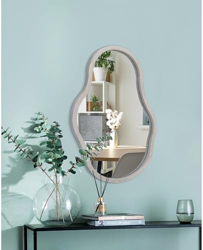 Lzuso Irregular Wavy Wall Mirror with Gray Wooden Frame 1