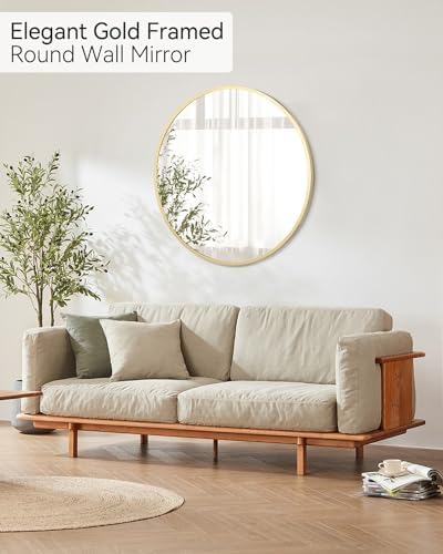 GarveeHome 24-inch Round Mirror with HD Matte Black Metal Frame