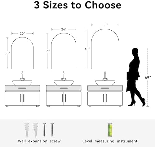 Heymirro Arched Mirror 30x40 Inch Black Aluminum Frame