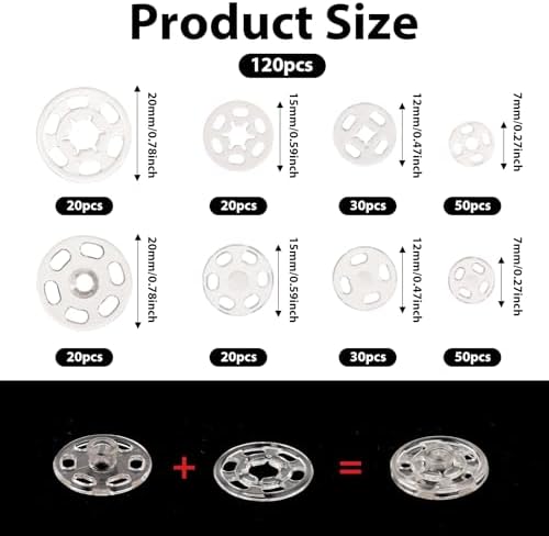 Salbsever 120 Sets Clear Plastic Snap Buttons for Sewing