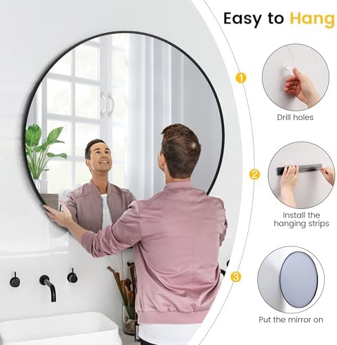 20 Inch Black Round Mirror with Aluminum Frame