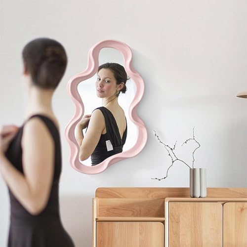 Irregular Wall Mirror with Hook Pink 16x102in Modern Decor