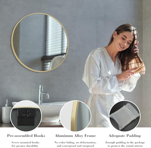 Simple Deluxe Gold 24 Inch Round Mirror