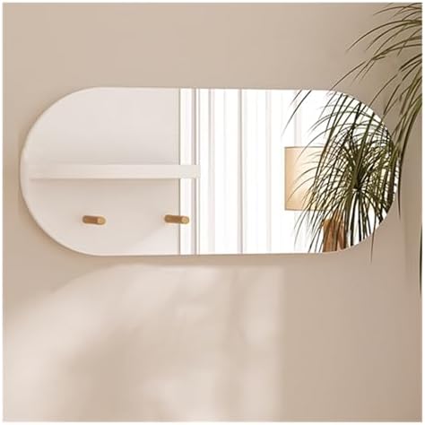NOIRDA Wall-Mounted Mirror with Shelf and Hooks White