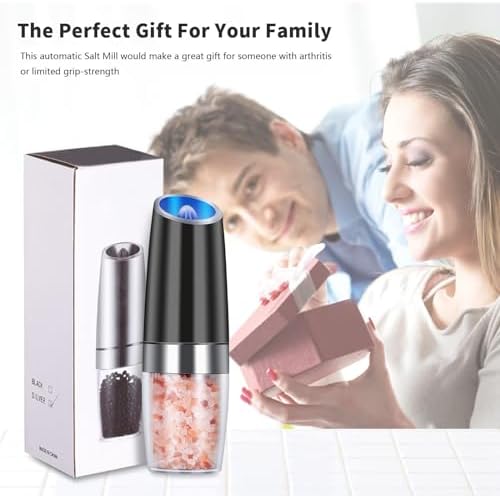 EasyCom Gravity Electric Salt and Pepper Grinder Set 2 Pack Black 1