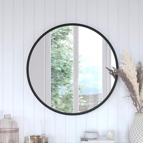 Large Round Wall Mirror - 30 Inch Black Circle Accent Mirror