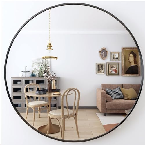 Koonmi 24 Inch Round Black Wall Mirror with Metal Frame