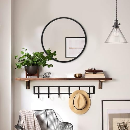JJUUYOU Round Wall Mirror - Black Circular Bathroom Vanity Mirror