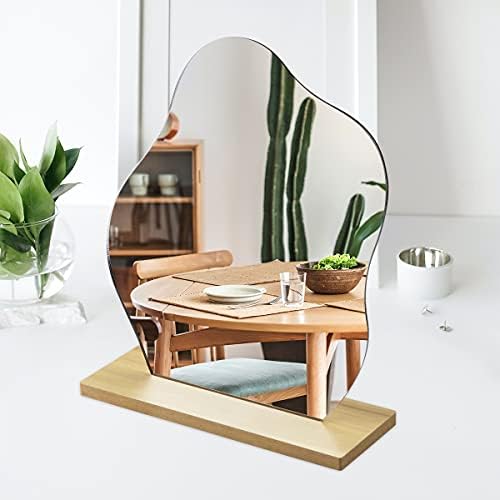 Irregular Wavy Acrylic Mirror with Wooden Stand Cloud Shape White