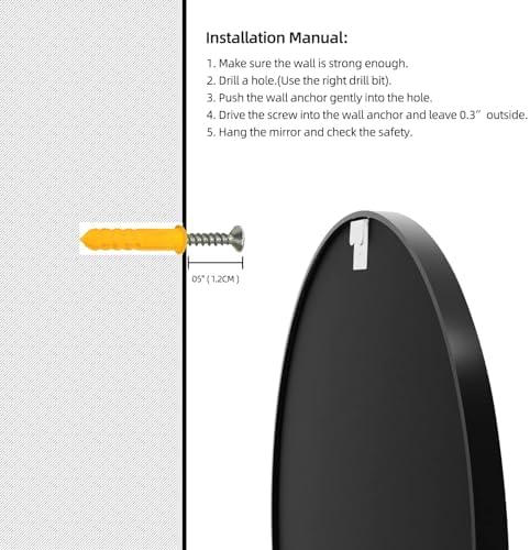 Koonmi 24 Inch Round Black Wall Mirror with Metal Frame