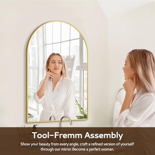 PUZONJIG 20x30 Arched Gold Bathroom Mirror