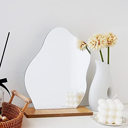 Irregular Wavy Acrylic Mirror with Wooden Stand Cloud Shape White