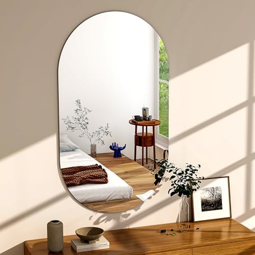 WISSMIELS Oval Frameless Bathroom Mirror - 20x48 Inch Wall Mounted Tempered Glass