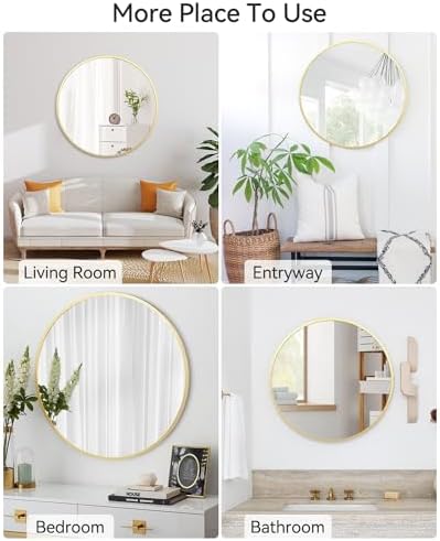 GarveeHome 24-inch Round Mirror with HD Matte Black Metal Frame