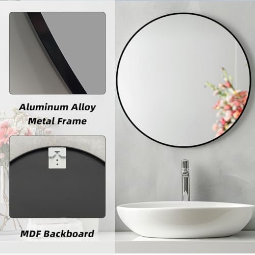 Circle Black Mirror 20 Inch Round Wall Mounted Metal Frame
