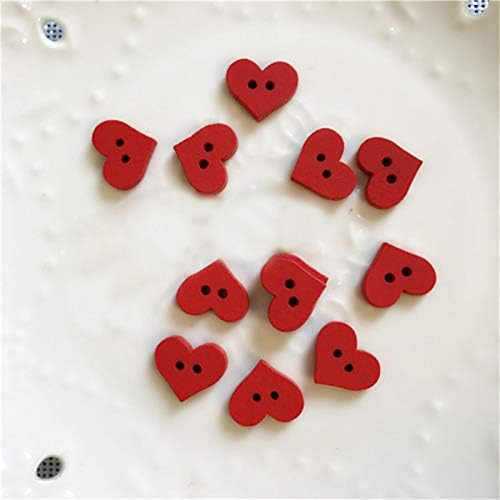 Gaweb Buttons 100Pcs Red Love Heart Wooden Fasteners