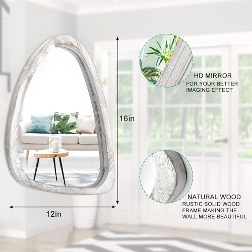 Asymmetrical Wood Oval Mirror for Wall Decor