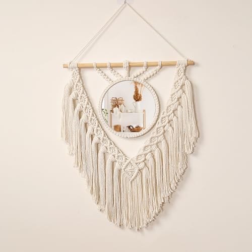 Boho Round Wall Mirror with Macrame Hanging 1