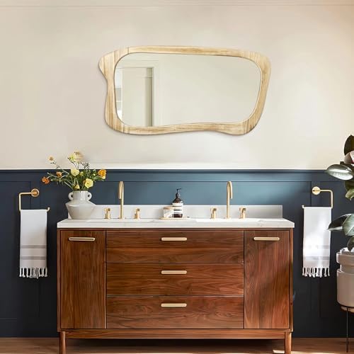 AAZZKANG Asymmetrical Wall Mirror 28x16 Rustic Design
